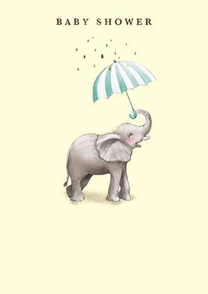 An elephant is holding an umbrella in the rain.