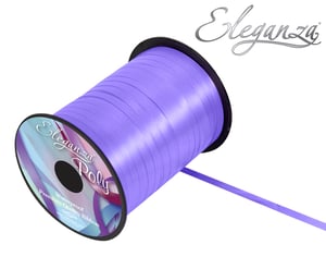 A spool of elegantza poly ribbon, purple in color.
