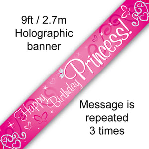 A pink banner that says "Happy Birthday, Princess."