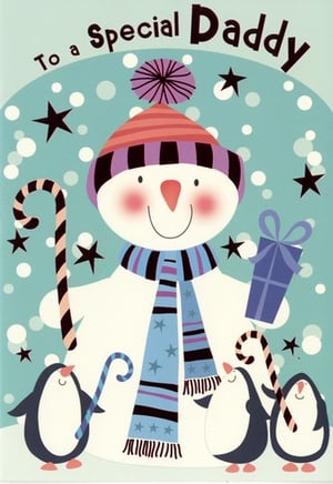 A Christmas card for a special daddy with a snowman and penguins.

No grammatical errors.