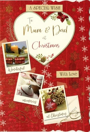 A Christmas card that says a special wish for Mum and Dad at Christmas.