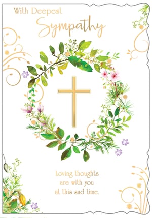 A sympathy card with a cross in the center.