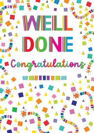A well-done congratulations card with colorful confetti on a white background.