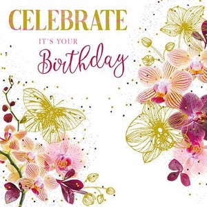 It is a birthday card with flowers and butterflies on it.