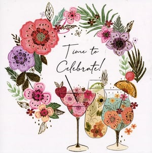 A greeting card that says "time to celebrate."