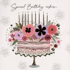 A birthday card that says "special birthday wishes" on it.