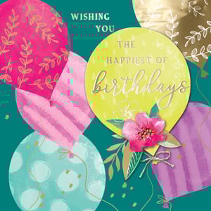 A birthday card that says "wishing you the happiest of birthdays".