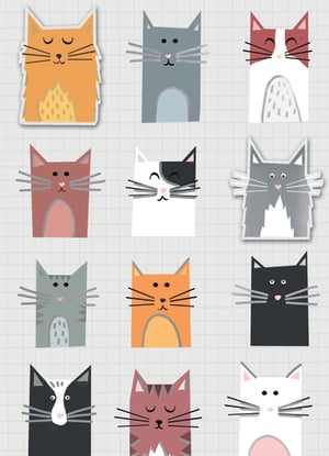 A group of differently colored cats with their eyes closed.