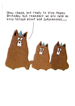 A cartoon of three cats singing "Happy Birthday".