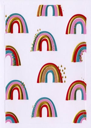 A white background with colorful rainbows on it.