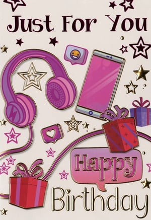 A birthday card that says "Just for you, happy birthday."