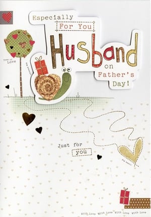 A Father's Day card that says "especially for you husband on Father's Day."