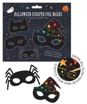 A set of Halloween scraper foil masks that can be scratched.
