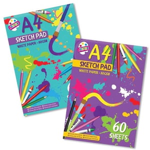 A4 sketch pad with white paper, 80gsm, and 60 sheets.
