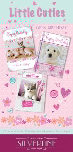 A set of little cuties opens birthday cards.