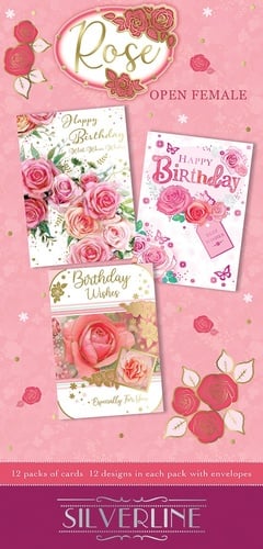 A set of birthday cards for a female with roses on them.