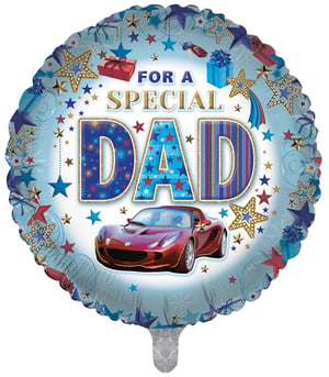 A blue balloon that says "for a special dad".