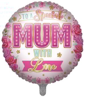 A balloon that says "To a special mum with love."
