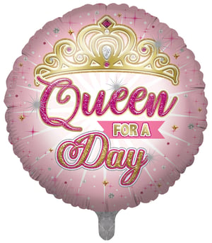 A pink balloon that says "Queen for a day".
