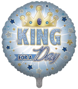 A blue balloon that says "King for a day."