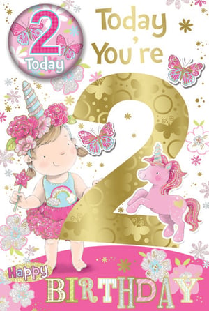 A birthday card for a little girl with a unicorn on it.