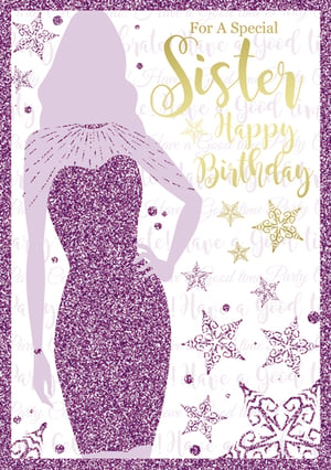 A purple and gold birthday card for a special sister's.