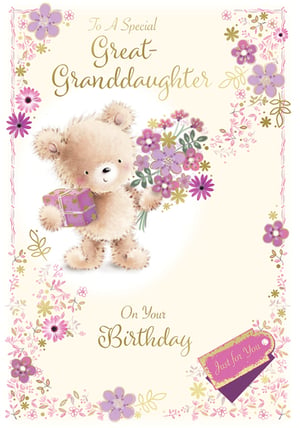 A birthday card that says "To a special great granddaughter on your birthday."