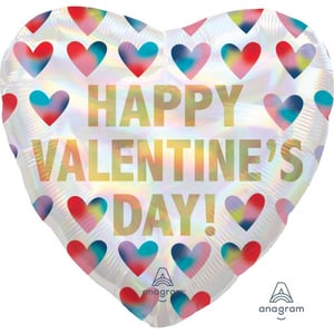 A heart-shaped balloon that says "Happy Valentine's Day."