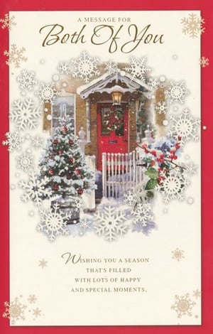 a christmas card for both of you wishing you a season that 's filled with lots of happy and special moments
