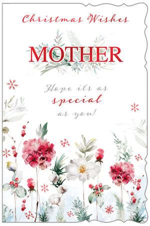 a christmas card for a mother with red and white flowers