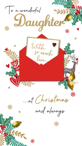 a christmas card that says to a wonderful daughter with so much love at christmas and always