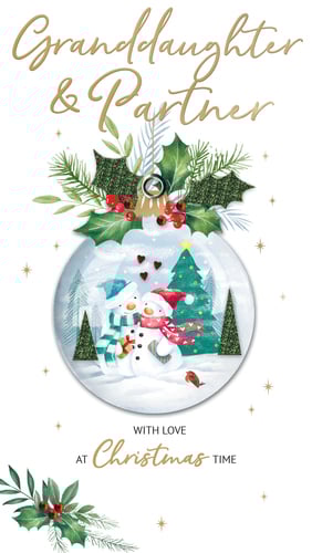 a christmas card that says granddaughter and partner with love at christmas time