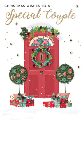 christmas wishes to a special couple with a red door