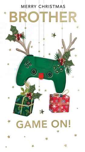 a christmas card for a brother that says merry christmas brother game on