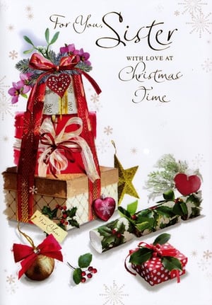 a christmas card that says for your sister with love at christmas time