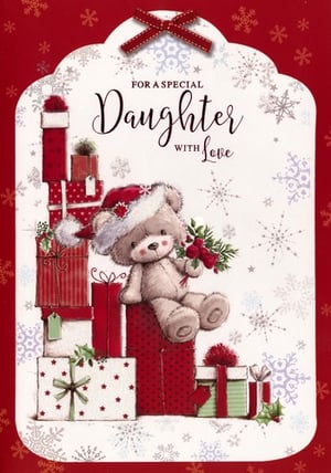 a christmas card for a special daughter with a teddy bear wearing a santa hat