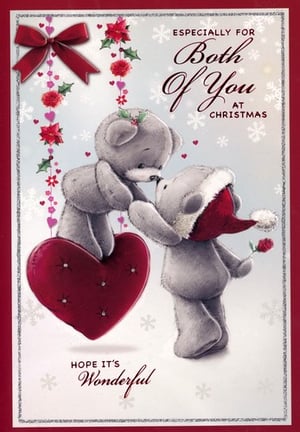 a christmas card with two teddy bears and the words " especially for both of you at christmas "