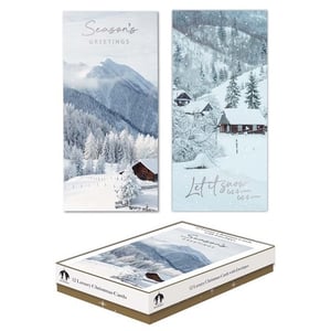 a box of season 's greetings cards with envelopes