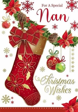 a christmas card for a special nan with a red stocking