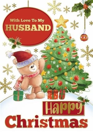 a christmas card for a husband with a teddy bear and a christmas tree