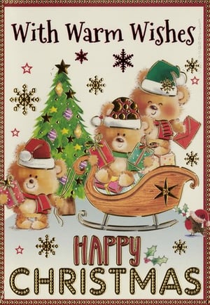 a christmas card with teddy bears on a sled and the words with warm wishes happy christmas