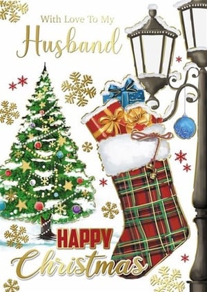 a christmas card for a husband with a christmas tree and a christmas stocking .