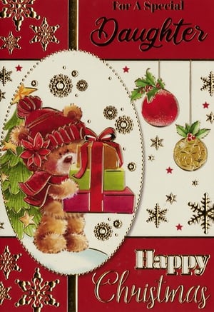 a christmas card for a special daughter with a teddy bear