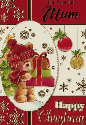 a christmas card for a special mum with a teddy bear
