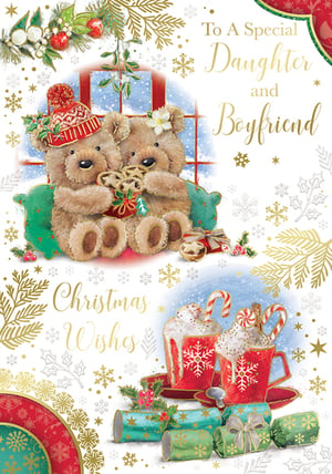a christmas card that says to a special daughter and boyfriend