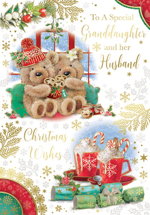 a christmas card that says to a special granddaughter and her husband