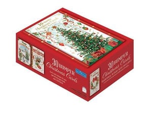 a box of christmas cards with a christmas tree on it .