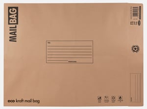 a brown mail bag that says eco kraft mail bag on it