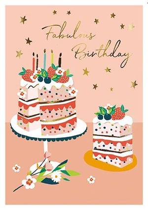 a birthday card with two cakes and candles on it .