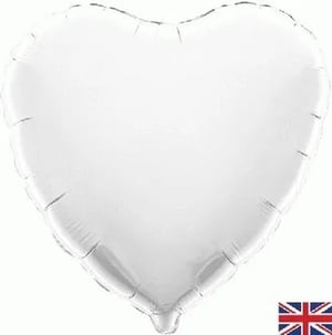 a white heart shaped balloon with a british flag on a white background .